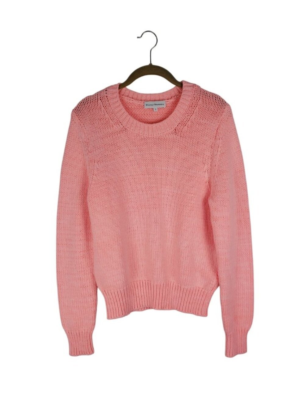 White + Warren Cotton Rope Easy Crewneck Sweater Neon Coral Womens Small